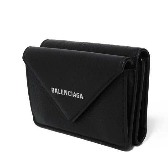 BALENCIAGA Tri-fold wallet 391446 DLQ0N 1000 Smooth calfskin (embossed) black New logo Paper mini wallet
