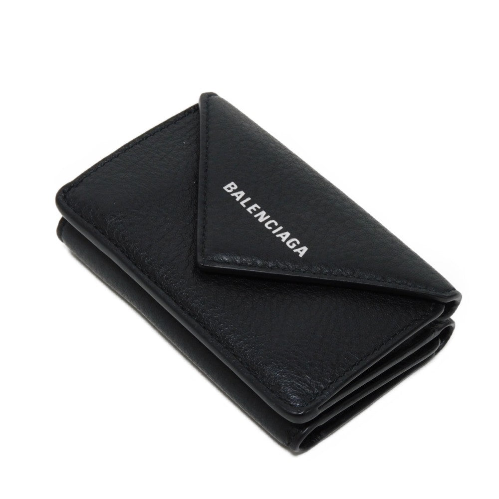 BALENCIAGA Tri-fold wallet 391446 DLQ0N 1000 Smooth calfskin (embossed) black New logo Paper mini wallet