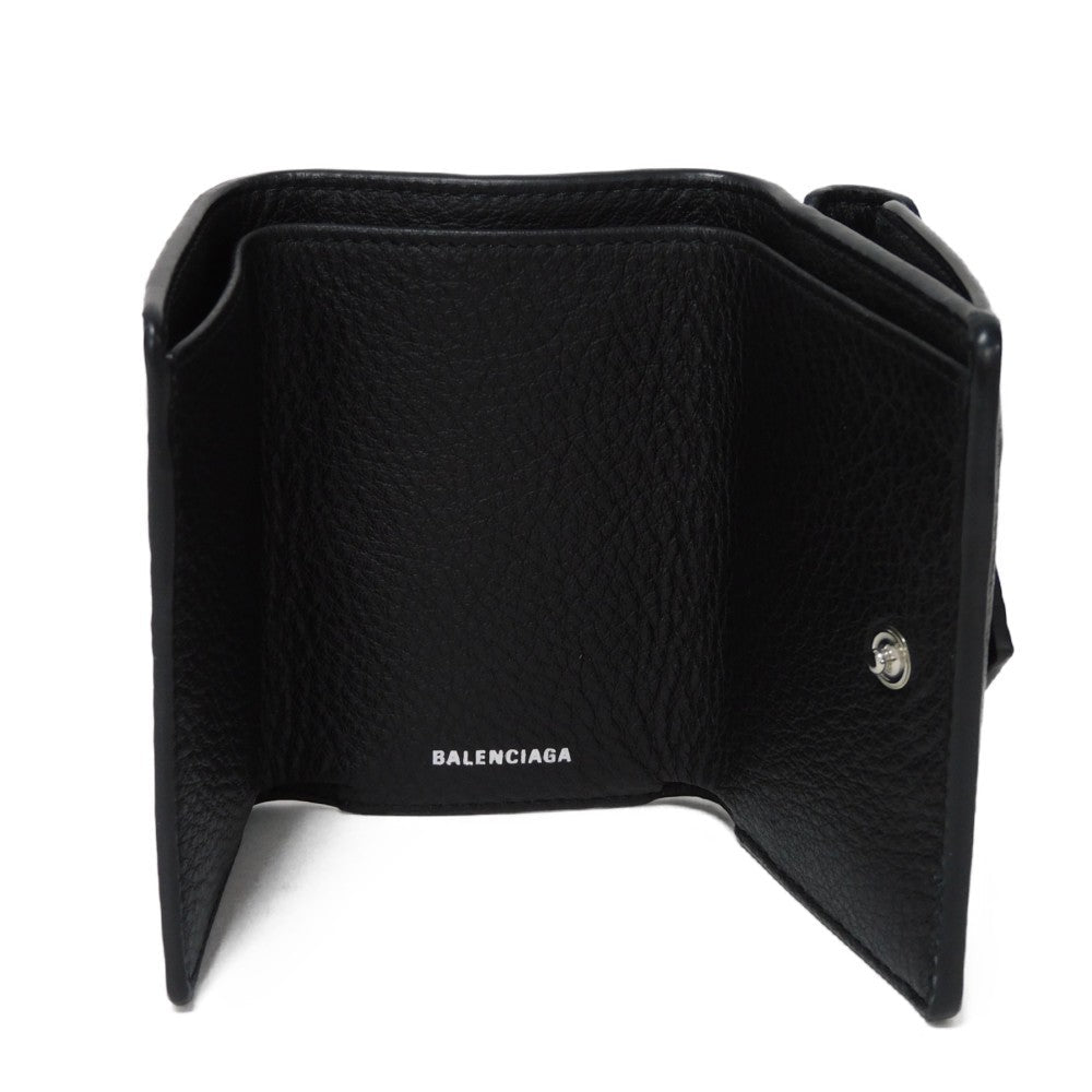 BALENCIAGA Tri-fold wallet 391446 DLQ0N 1000 Smooth calfskin (embossed) black New logo Paper mini wallet