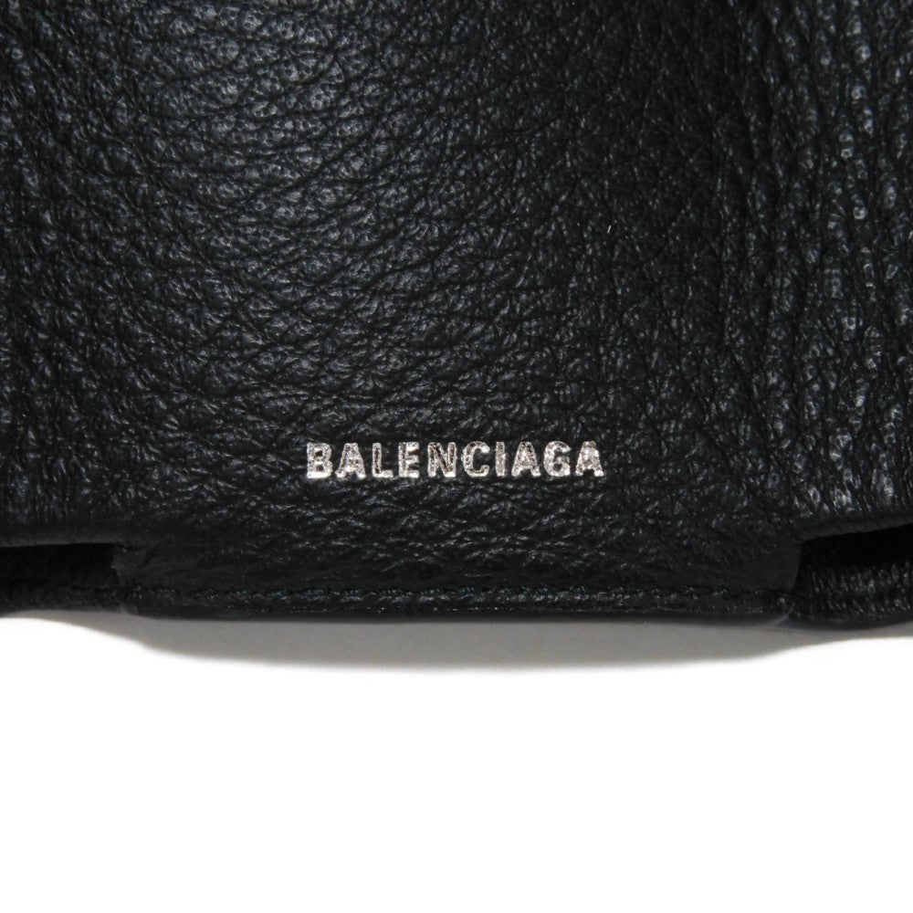 BALENCIAGA Tri-fold wallet 391446 DLQ0N 1000 Smooth calfskin (embossed) black New logo Paper mini wallet
