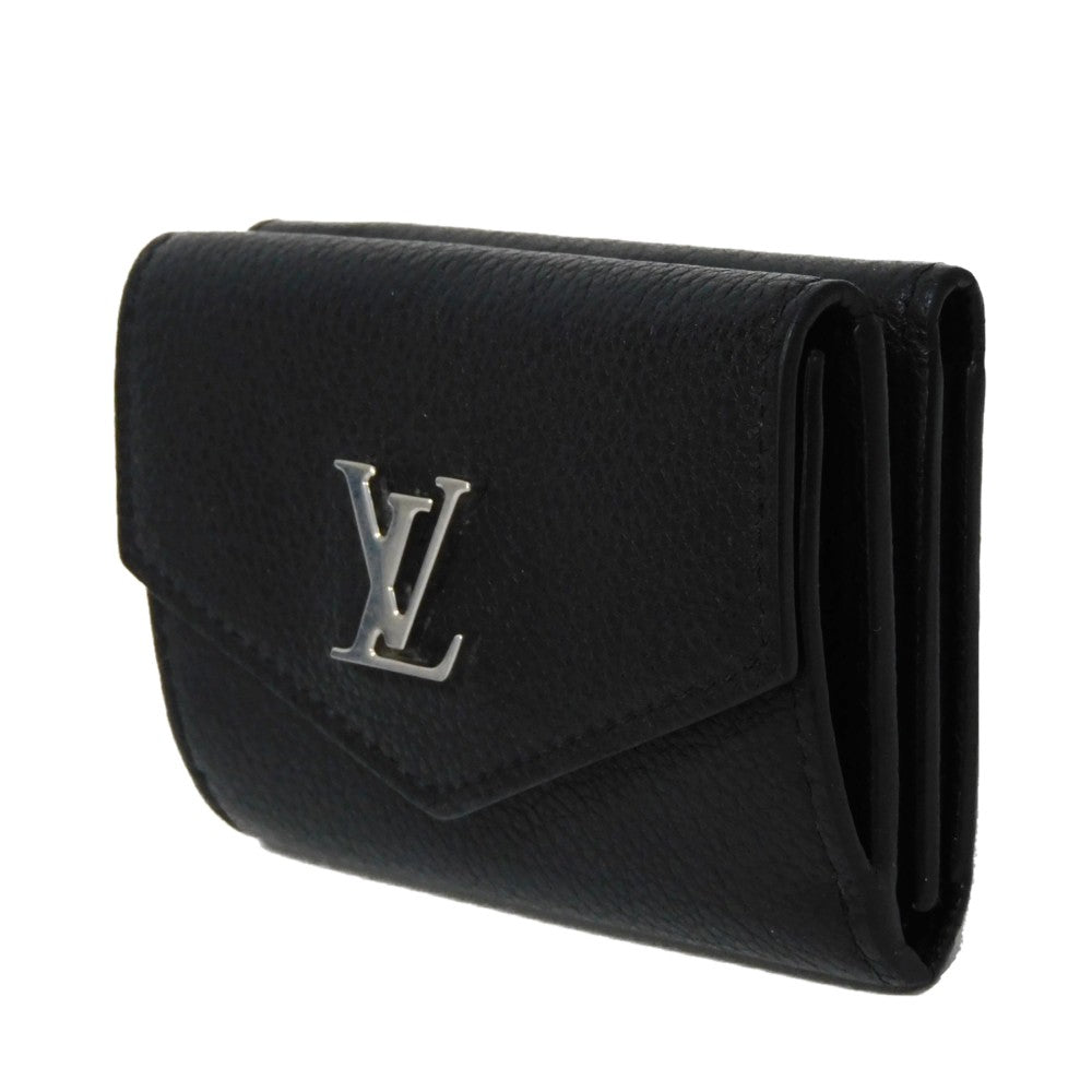LOUIS VUITTON Tri-fold wallet M63921 Grain calf leather (embossed) Noir LV logo Portefeuille Rock Mini