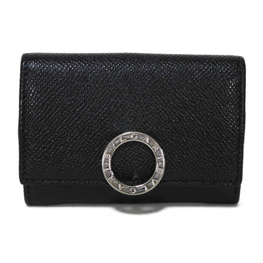 BVLGARI Coin case 33749 Grain calf leather (embossed) black double logo ring Clip coin purse