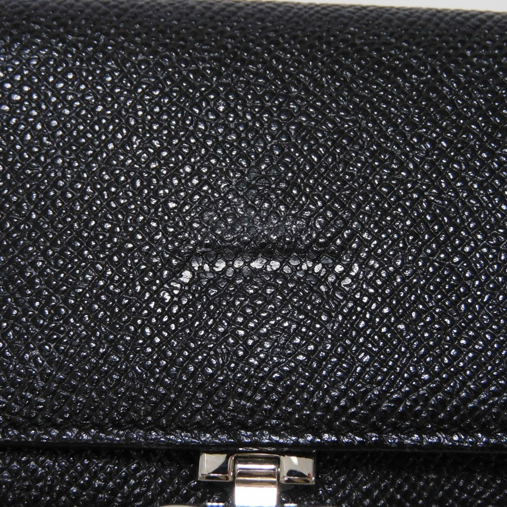 BVLGARI Coin case 33749 Grain calf leather (embossed) black double logo ring Clip coin purse