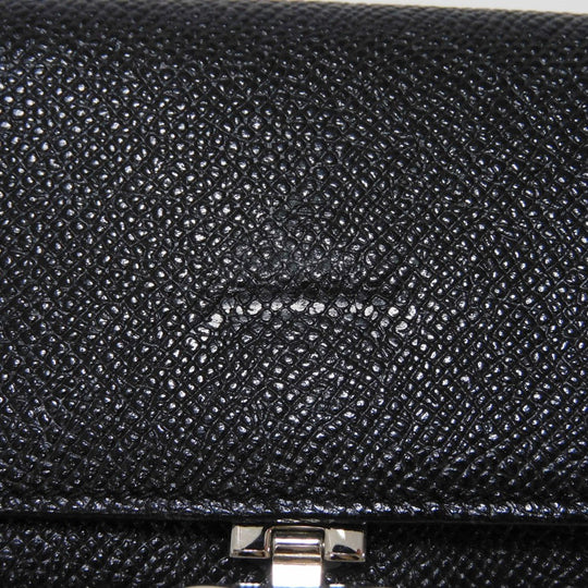 BVLGARI Coin case 33749 Grain calf leather (embossed) black double logo ring Clip coin purse