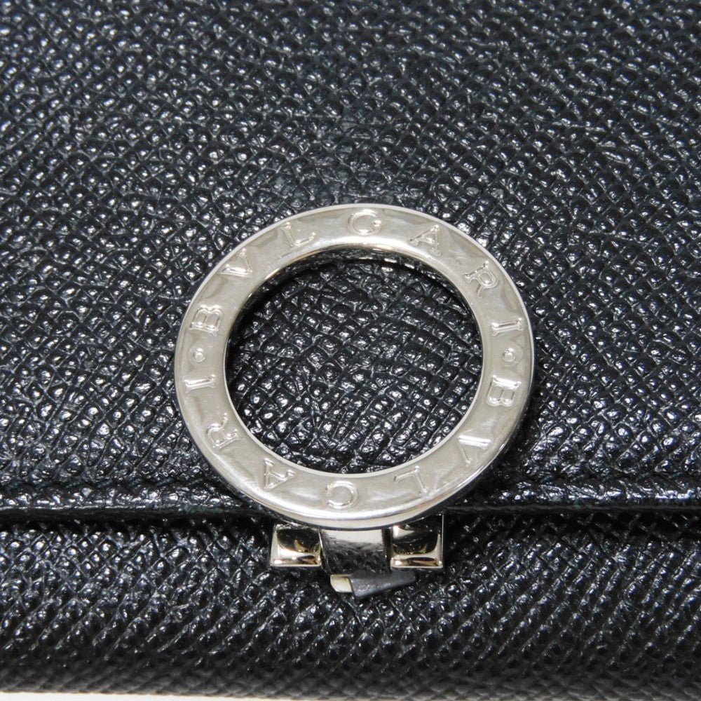 BVLGARI Coin case 33749 Grain calf leather (embossed) black double logo ring Clip coin purse