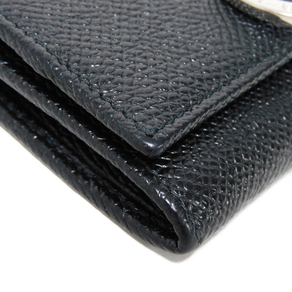 BVLGARI Coin case 33749 Grain calf leather (embossed) black double logo ring Clip coin purse