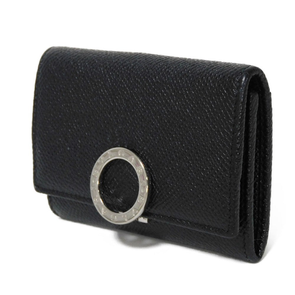 BVLGARI Coin case 33749 Grain calf leather (embossed) black double logo ring Clip coin purse