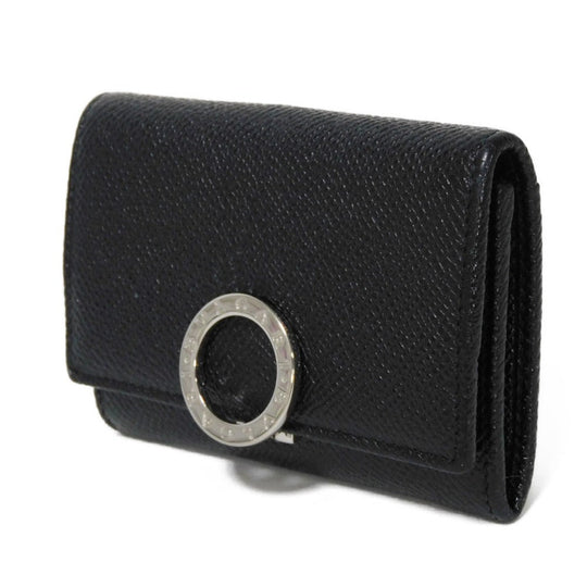 BVLGARI Coin case 33749 Grain calf leather (embossed) black double logo ring Clip coin purse