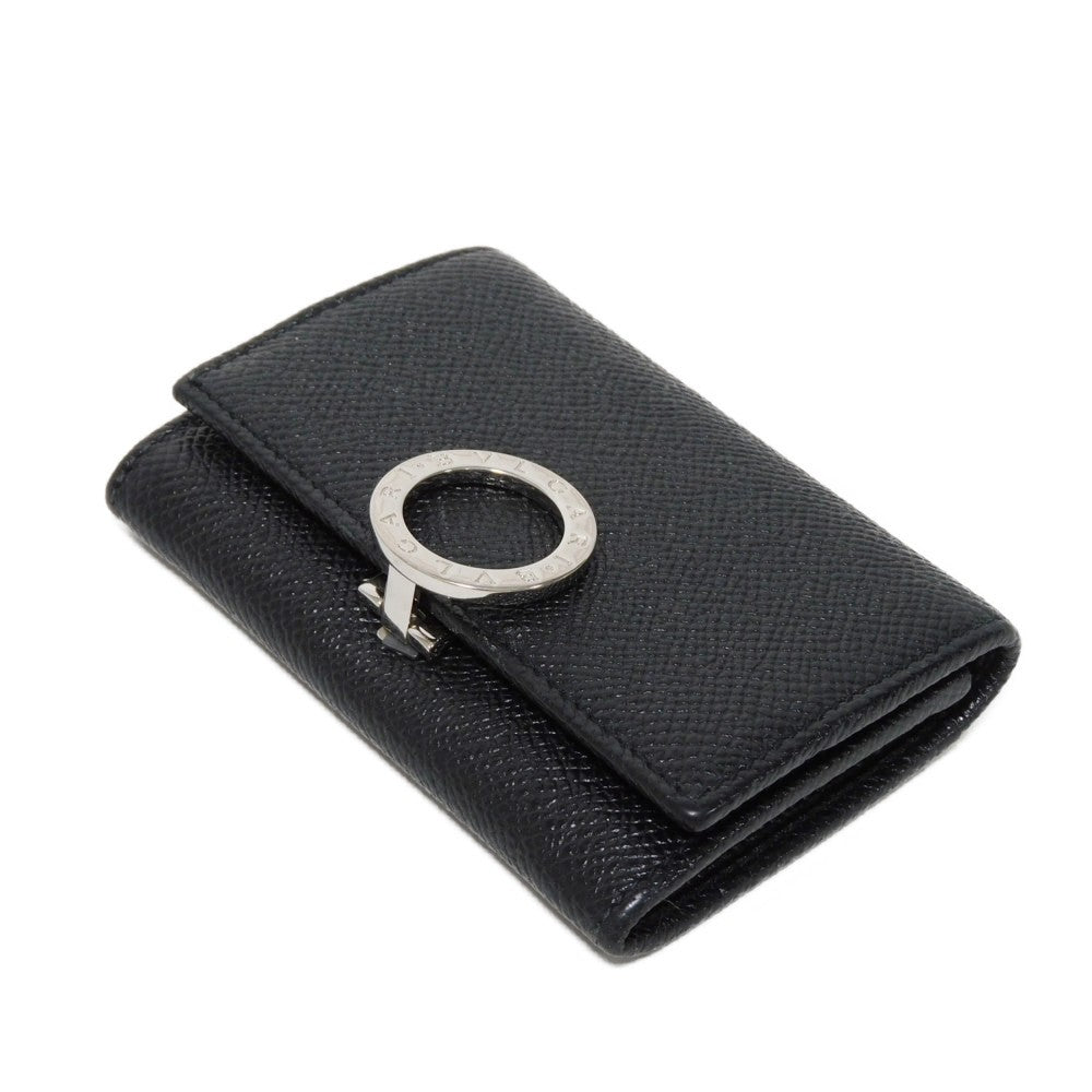 BVLGARI Coin case 33749 Grain calf leather (embossed) black double logo ring Clip coin purse