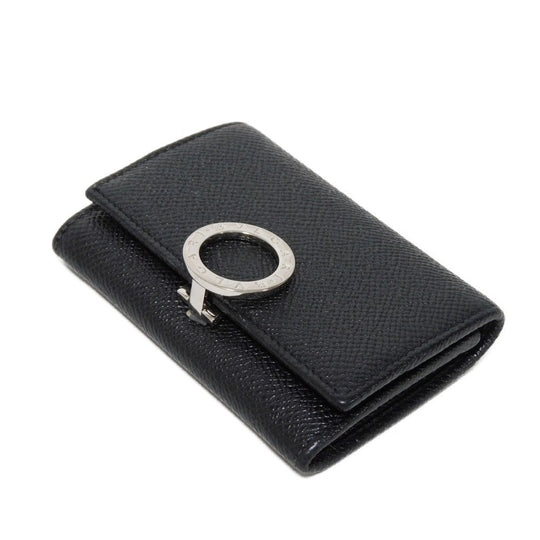 BVLGARI Coin case 33749 Grain calf leather (embossed) black double logo ring Clip coin purse