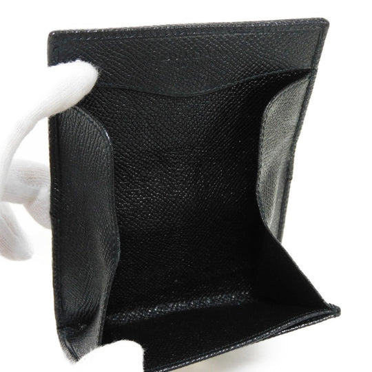 BVLGARI Coin case 33749 Grain calf leather (embossed) black double logo ring Clip coin purse