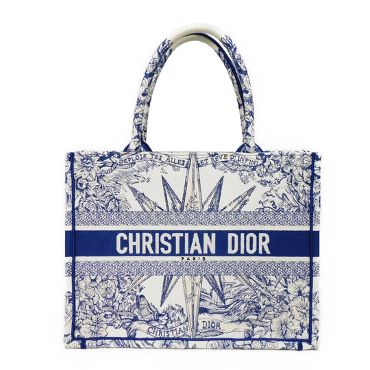 Dior Tote Bag M1296ZRVX_M933 cotton Ecru White x Blue compass rose book tote medium