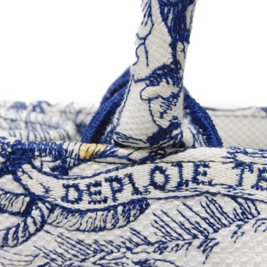 Dior Tote Bag M1296ZRVX_M933 cotton Ecru White x Blue compass rose book tote medium