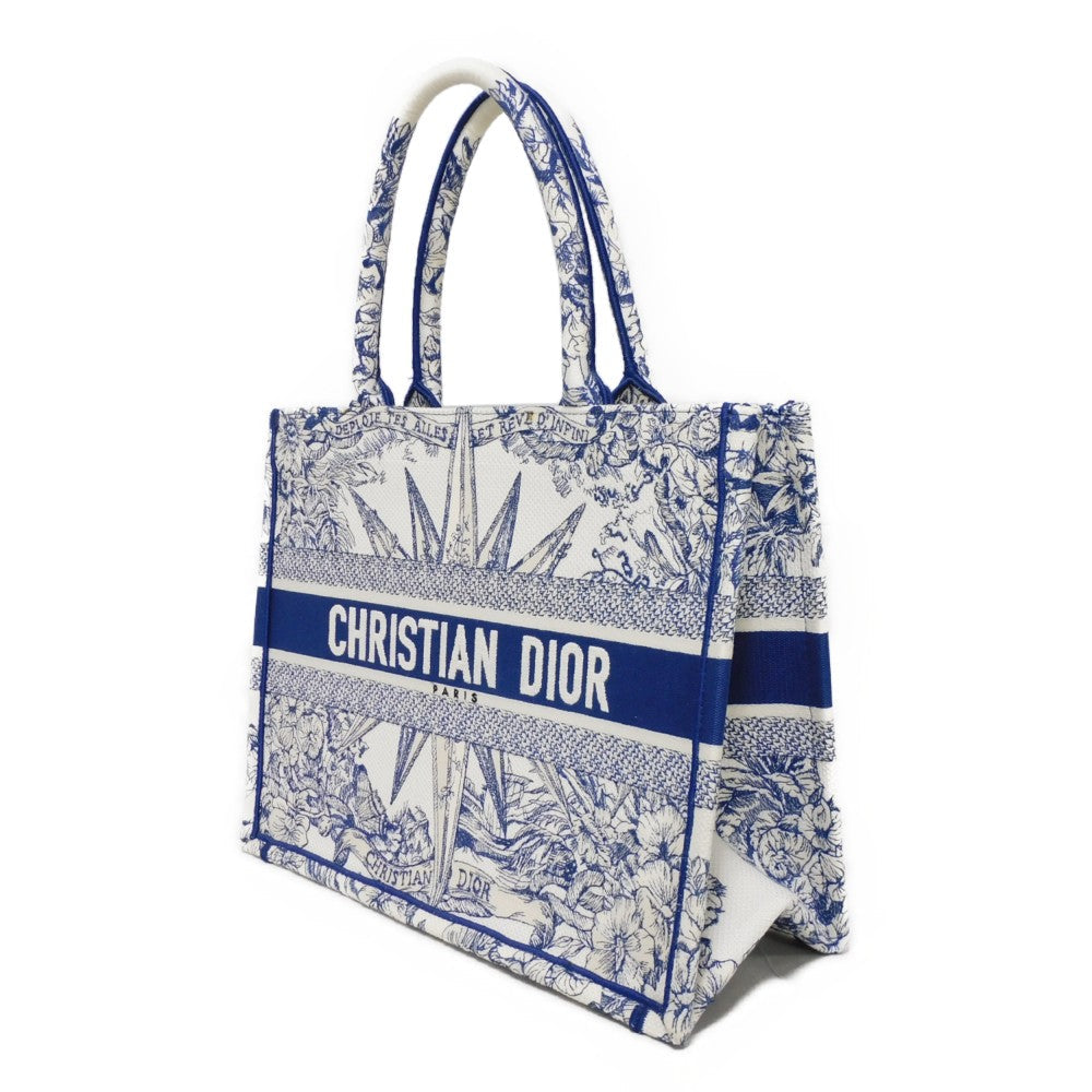 Dior Tote Bag M1296ZRVX_M933 cotton Ecru White x Blue compass rose book tote medium