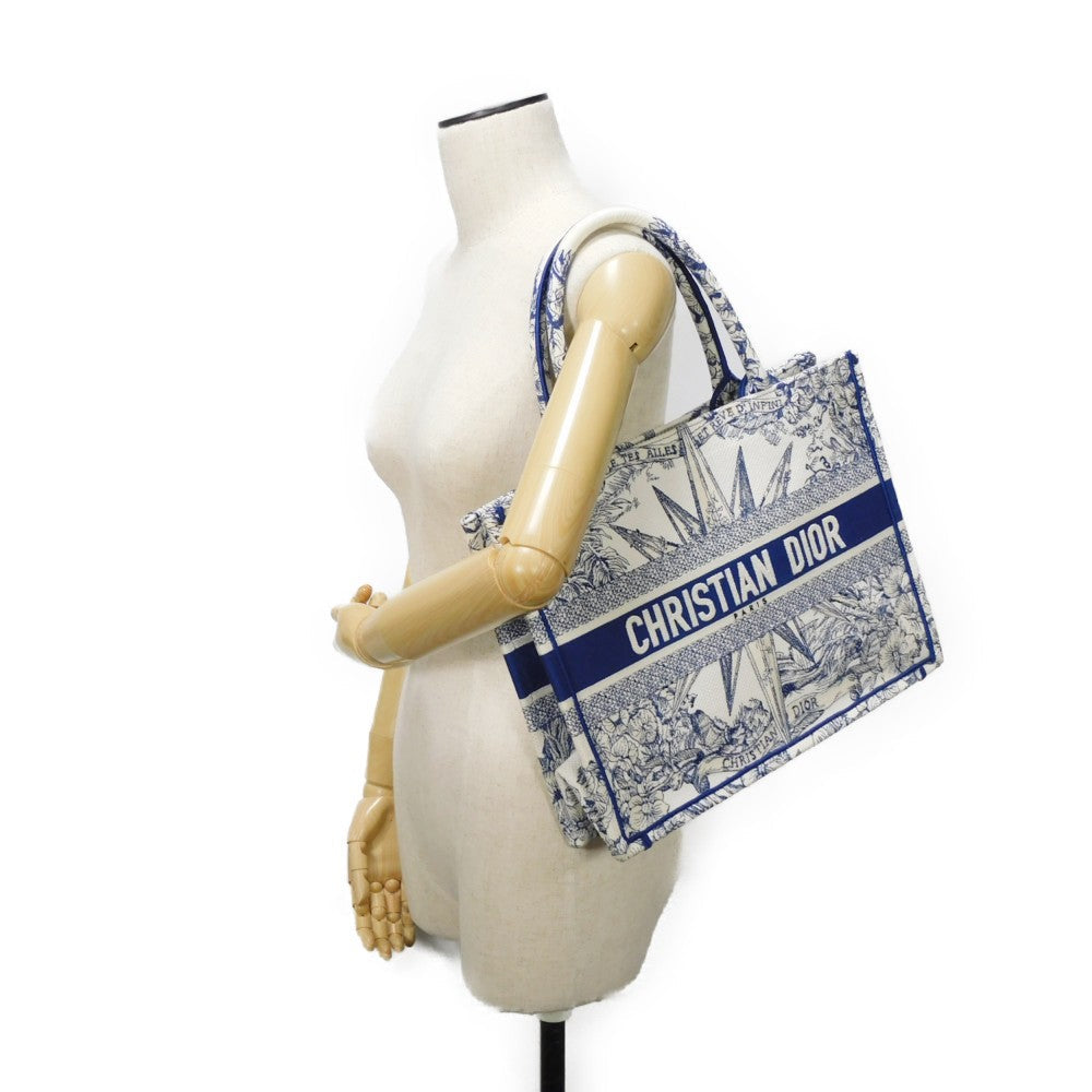 Dior Tote Bag M1296ZRVX_M933 cotton Ecru White x Blue compass rose book tote medium