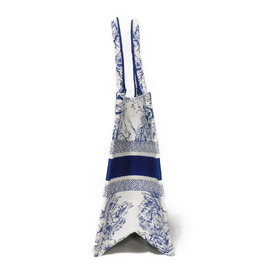 Dior Tote Bag M1296ZRVX_M933 cotton Ecru White x Blue compass rose book tote medium