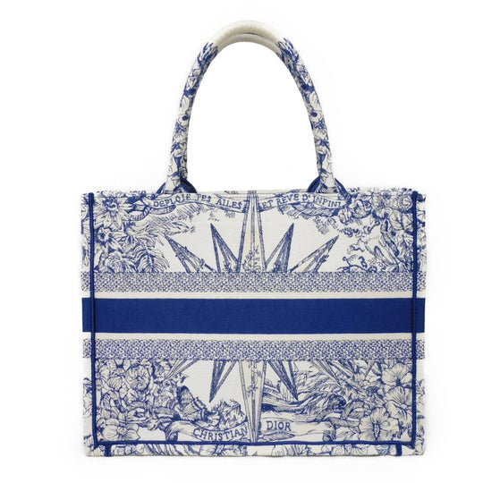 Dior Tote Bag M1296ZRVX_M933 cotton Ecru White x Blue compass rose book tote medium