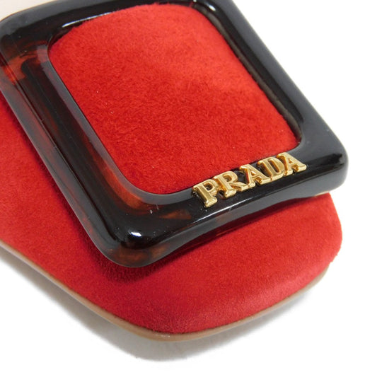 PRADA pumps 315505 F045 30T4 Goatskin Red logo metal Pointed Toe Buckle Suede