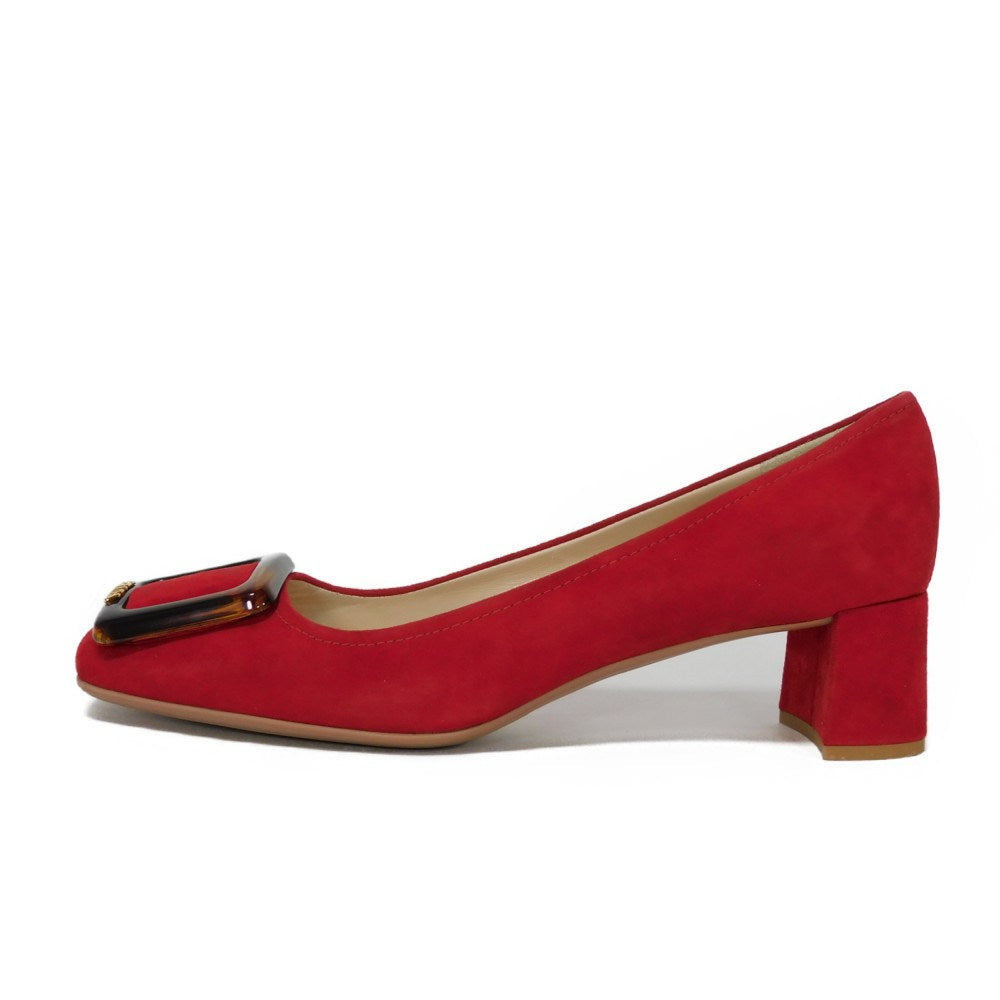 PRADA pumps 315505 F045 30T4 Goatskin Red logo metal Pointed Toe Buckle Suede
