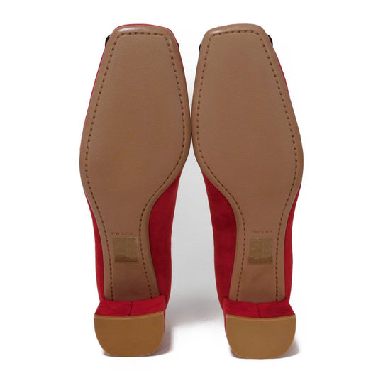 PRADA pumps 315505 F045 30T4 Goatskin Red logo metal Pointed Toe Buckle Suede