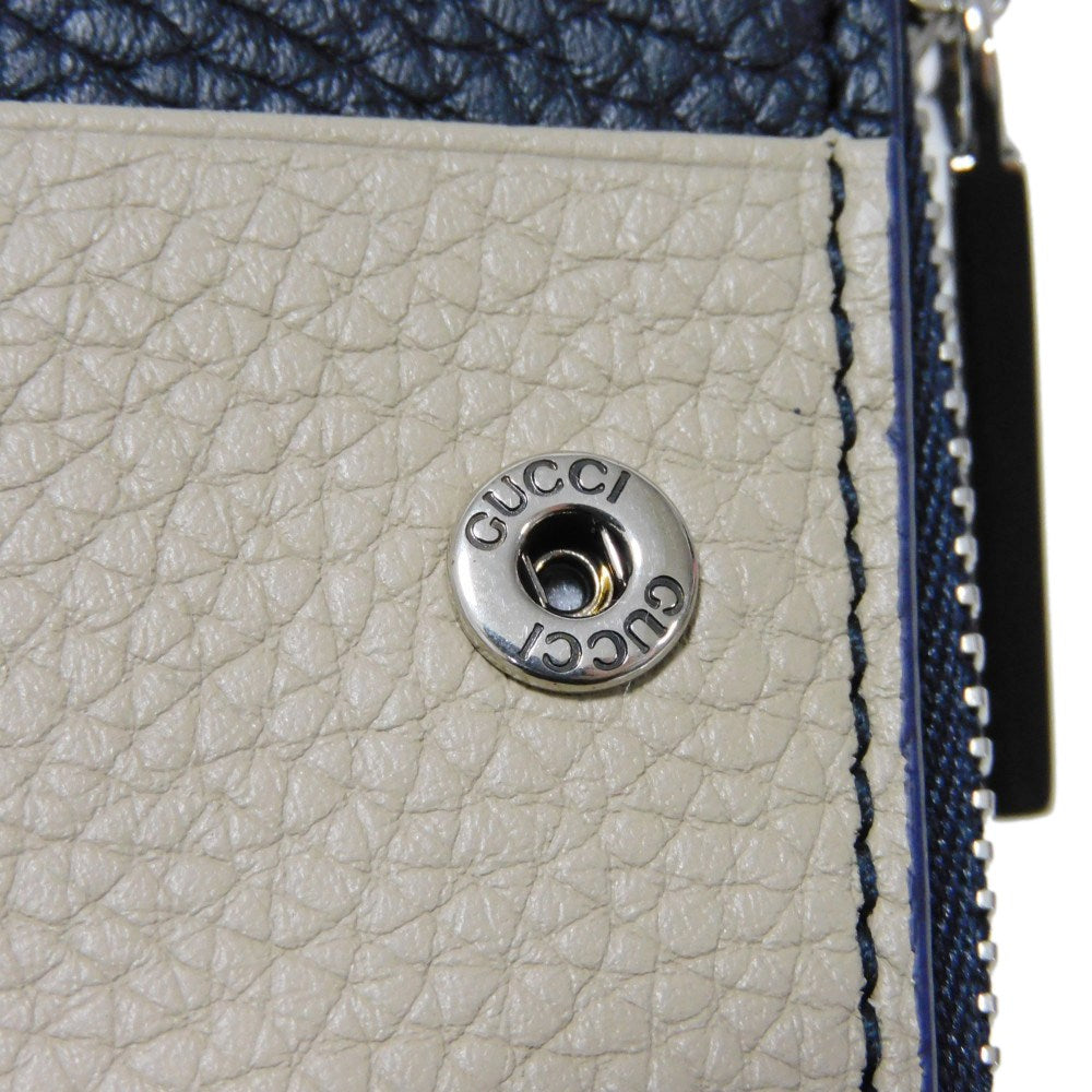 GUCCI Bifold Wallet 817021 AAEGG 4043 Oatmeal leather (embossed) Navy logo Coin Wallet Oatmeal Interior