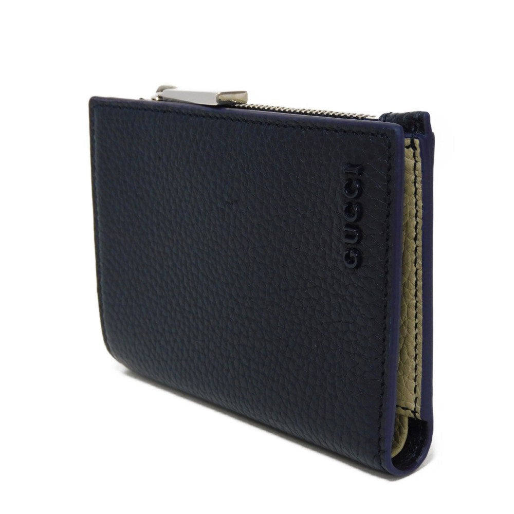 GUCCI Bifold Wallet 817021 AAEGG 4043 Oatmeal leather (embossed) Navy logo Coin Wallet Oatmeal Interior
