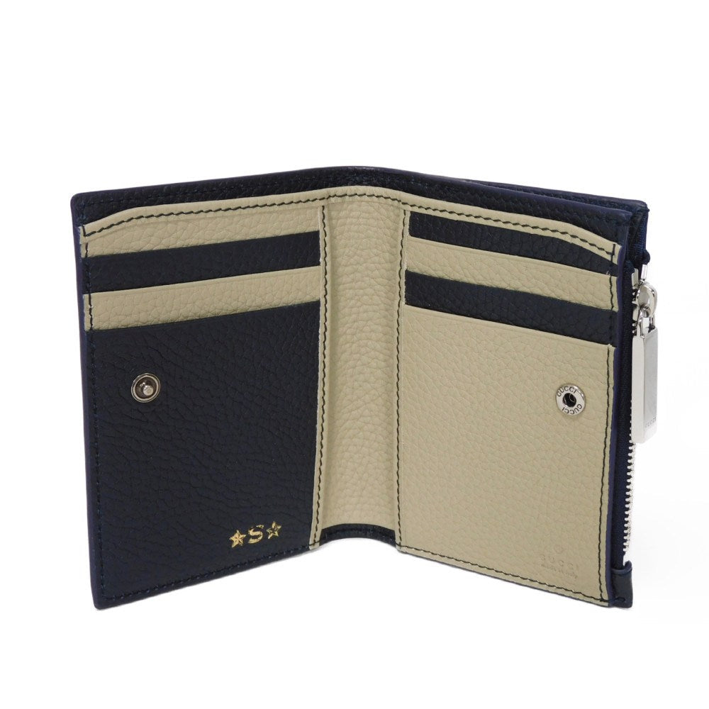GUCCI Bifold Wallet 817021 AAEGG 4043 Oatmeal leather (embossed) Navy logo Coin Wallet Oatmeal Interior