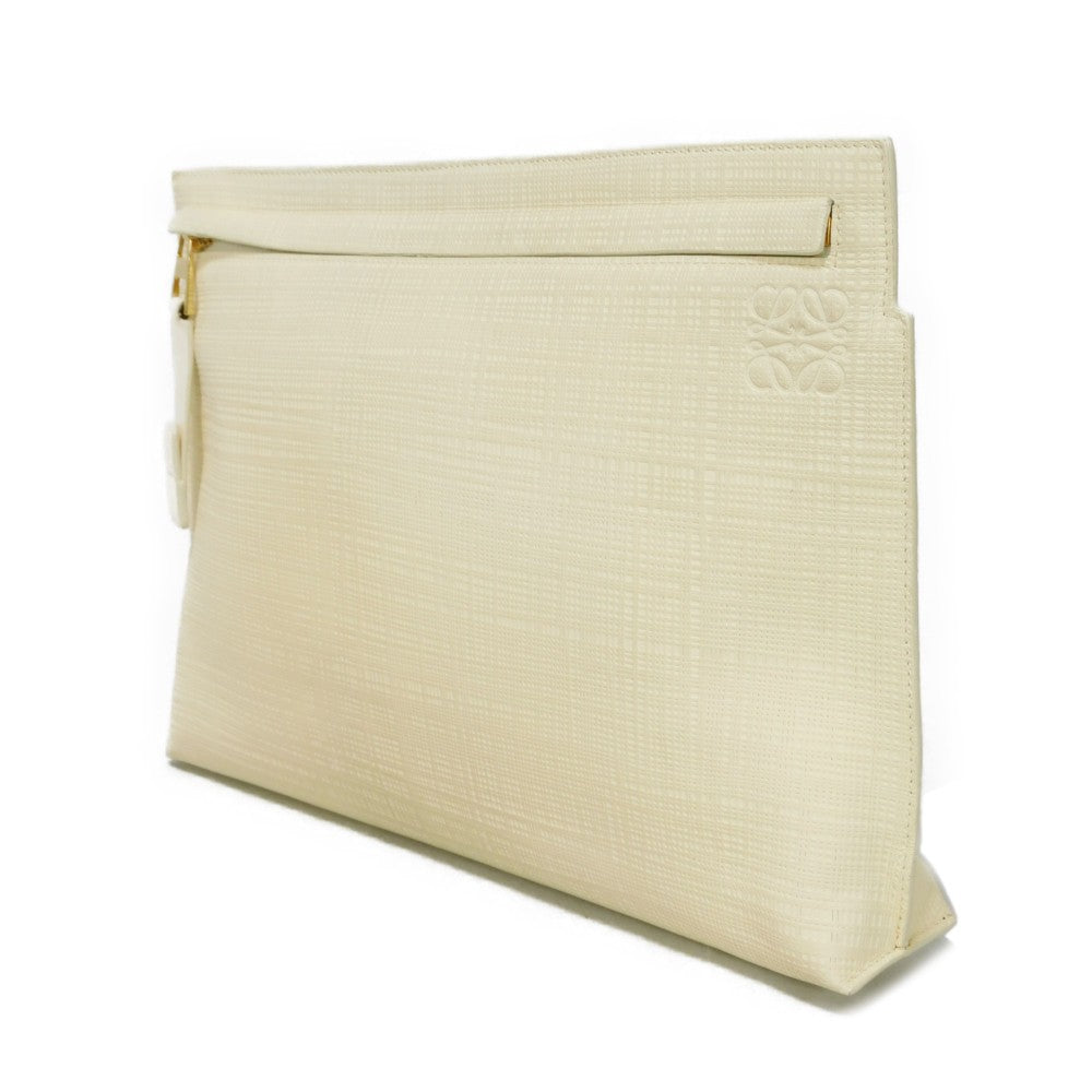 LOEWE Clutch bag 101.88.K05 textured calfskin white Anagram emboss Linen T Pouch