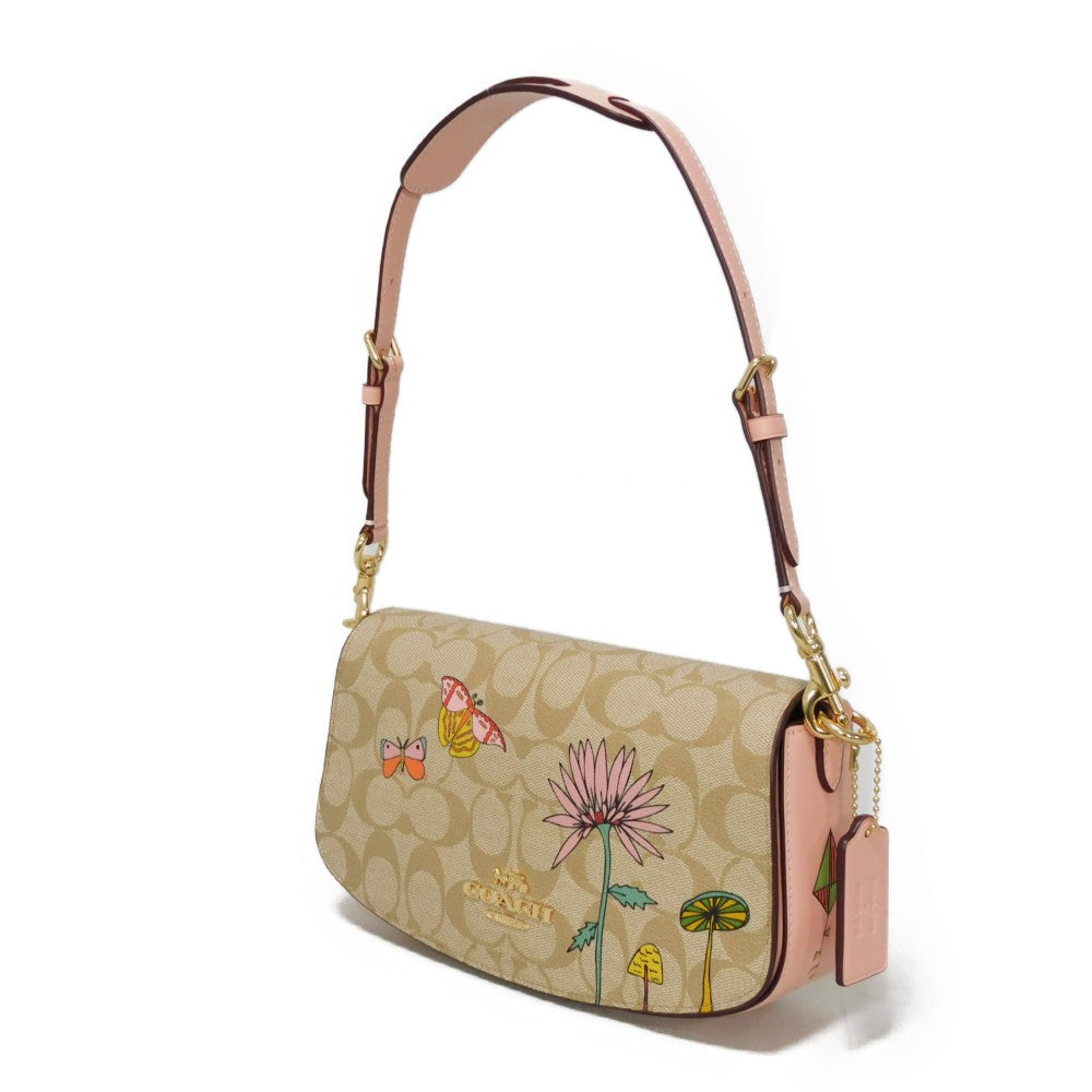 COACH Shoulder Bag CU395 Signature coated canvas x refined calf leather beige Observed by Us Andrea