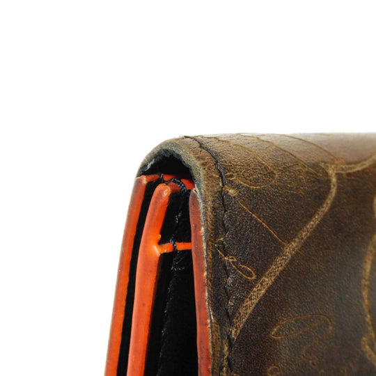 Berluti Long Wallet Purse Venice Calfskin Leather Brown Calligraphy Santal Scritto Leather Zip Long Wallet