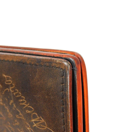 Berluti Long Wallet Purse Venice Calfskin Leather Brown Calligraphy Santal Scritto Leather Zip Long Wallet