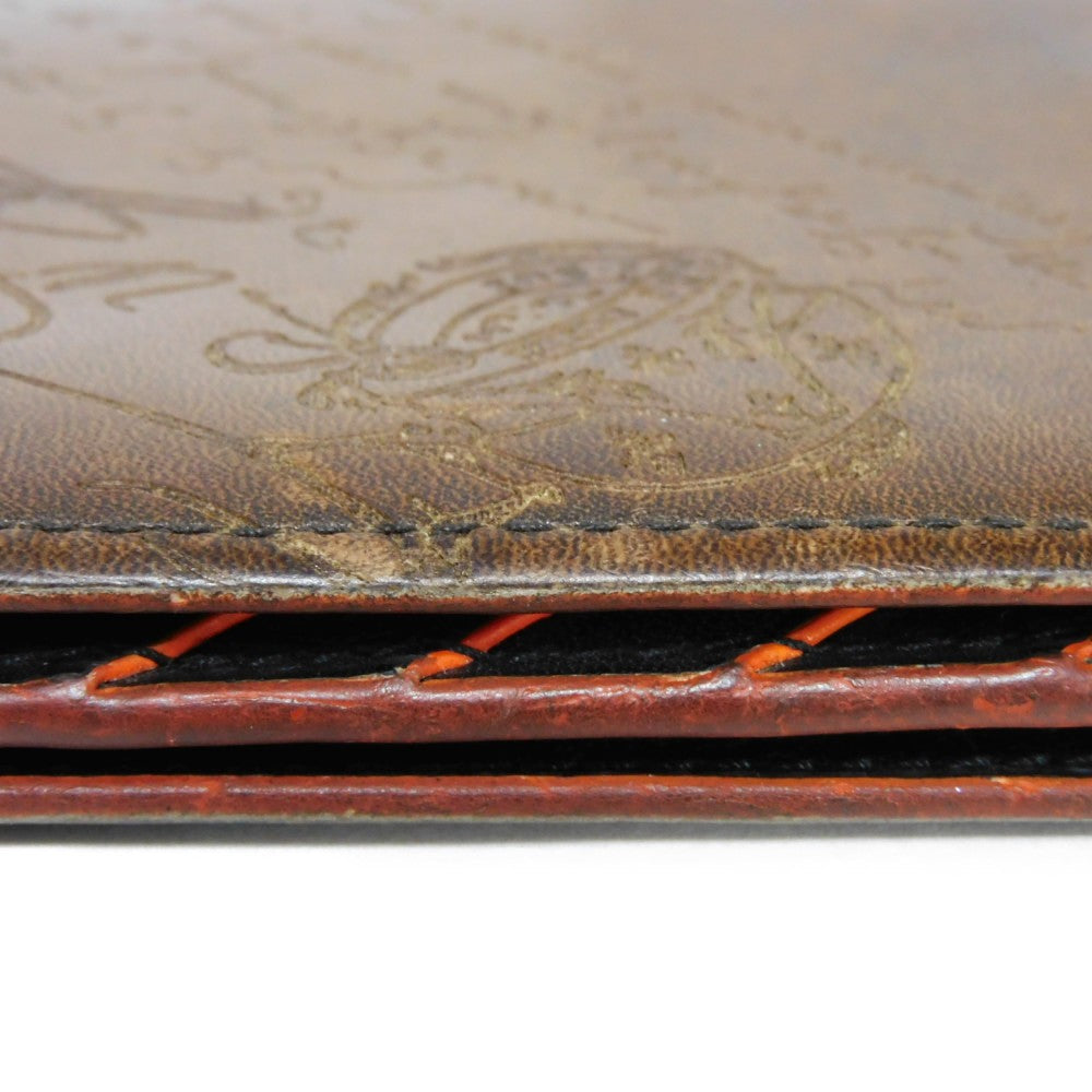 Berluti Long Wallet Purse Venice Calfskin Leather Brown Calligraphy Santal Scritto Leather Zip Long Wallet
