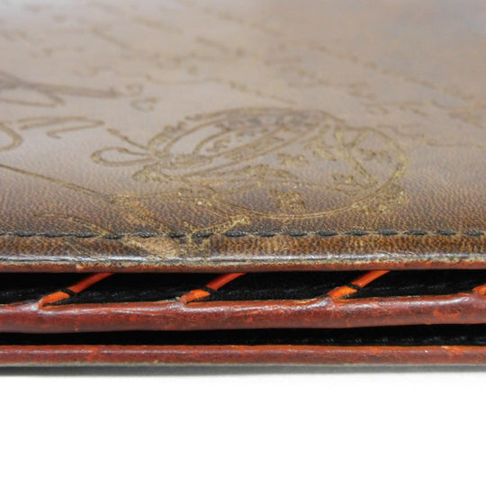 Berluti Long Wallet Purse Venice Calfskin Leather Brown Calligraphy Santal Scritto Leather Zip Long Wallet