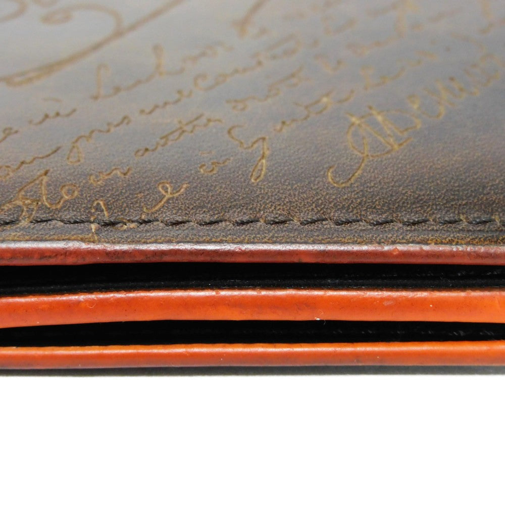 Berluti Long Wallet Purse Venice Calfskin Leather Brown Calligraphy Santal Scritto Leather Zip Long Wallet