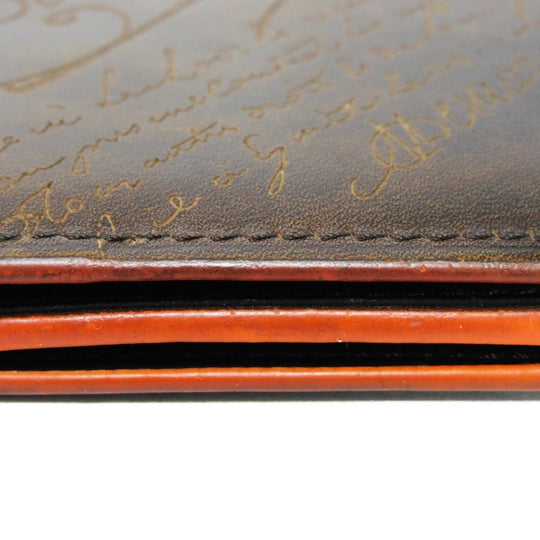 Berluti Long Wallet Purse Venice Calfskin Leather Brown Calligraphy Santal Scritto Leather Zip Long Wallet