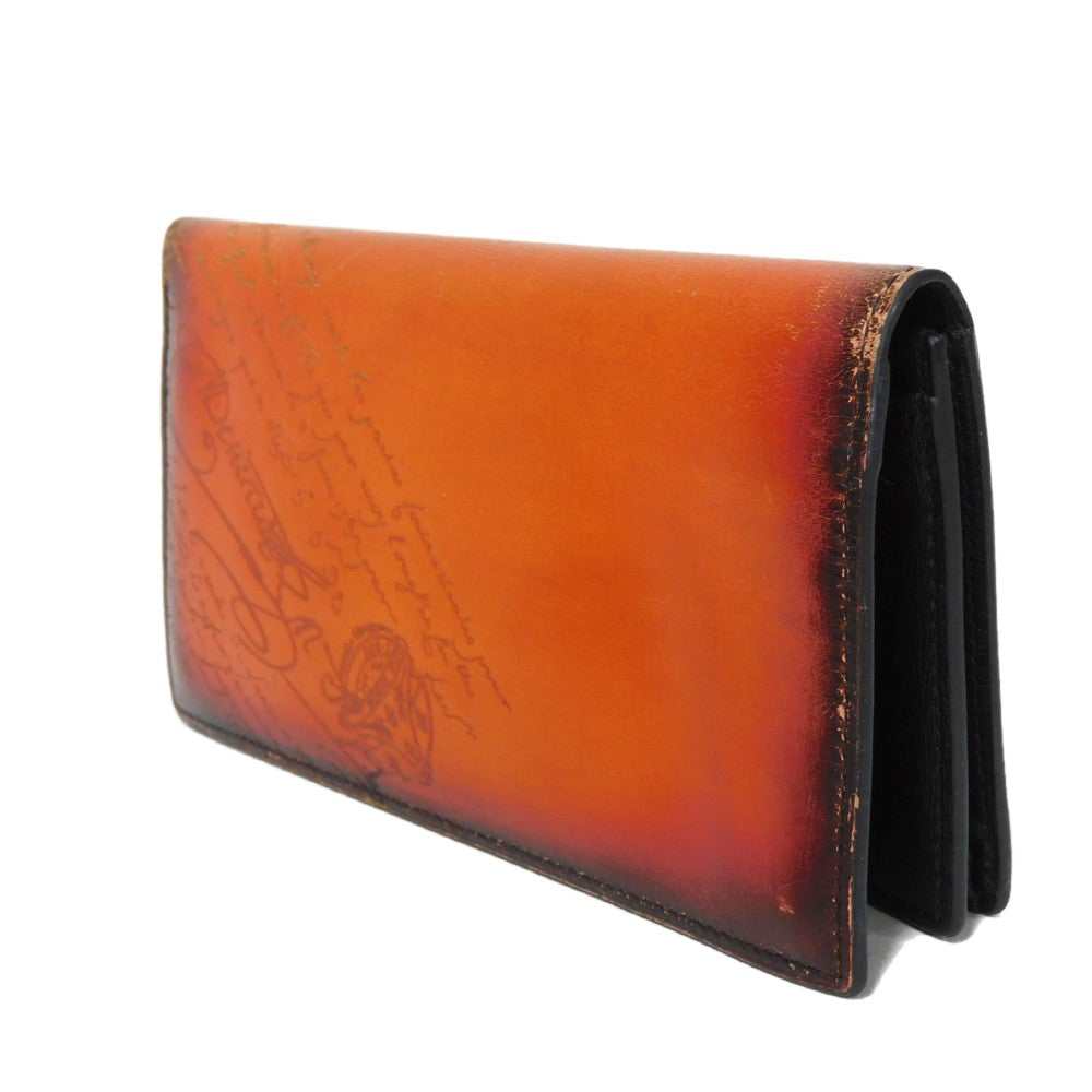 Berluti Long Wallet Purse Venice Calfskin Leather terracotta Calligraphy Santal Scritto Leather Zip Long Wallet