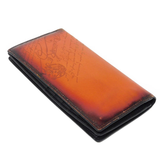 Berluti Long Wallet Purse Venice Calfskin Leather terracotta Calligraphy Santal Scritto Leather Zip Long Wallet