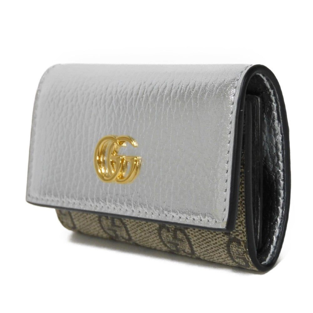 GUCCI Key case Key holder  456118 AABGY 8161 GG Supreme canvas (polyurethane finish) x calf leather Silver GG Supreme GG Marmont 6-ring keychain