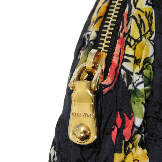 MIUMIU Clutch bag Nylon black logo Flower Gathered Pouch