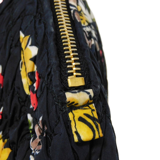 MIUMIU Clutch bag Nylon black logo Flower Gathered Pouch