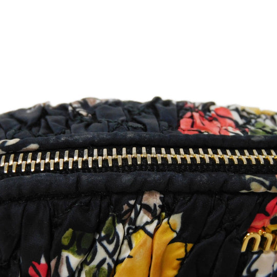 MIUMIU Clutch bag Nylon black logo Flower Gathered Pouch