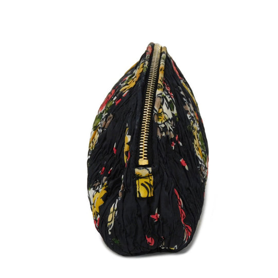 MIUMIU Clutch bag Nylon black logo Flower Gathered Pouch