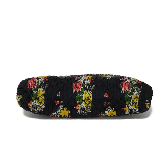 MIUMIU Clutch bag Nylon black logo Flower Gathered Pouch