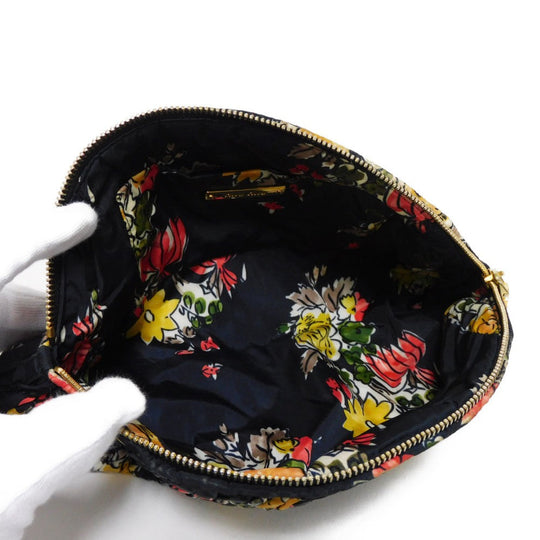 MIUMIU Clutch bag Nylon black logo Flower Gathered Pouch