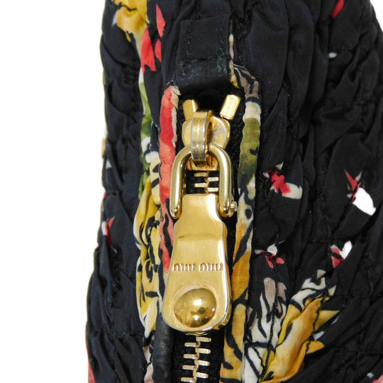 MIUMIU Clutch bag Nylon black logo Flower Gathered Pouch