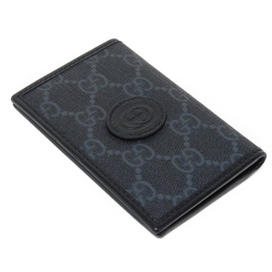 GUCCI Card Case 699267 92TCG 1000 GG Supreme canvas (polyurethane processing) x Calfskin leather black GG Supreme Interlocking G card holder