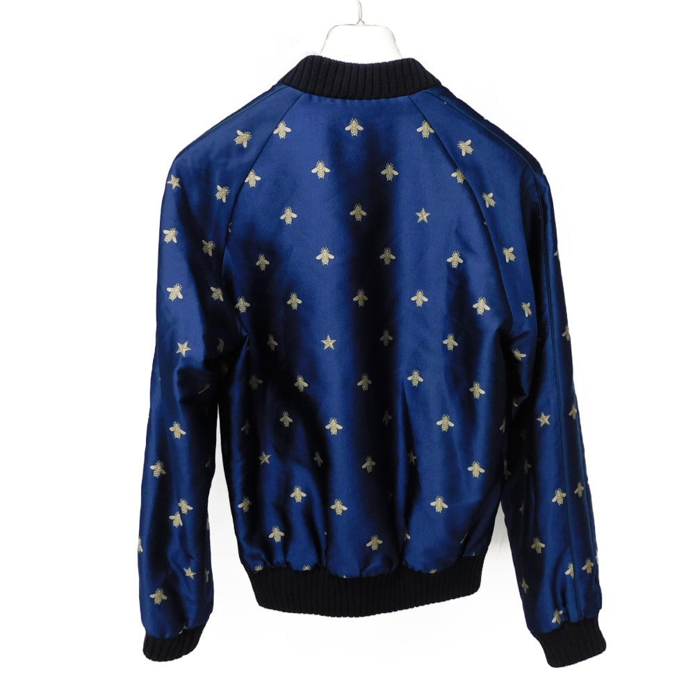 GUCCI Blouson 417576 Z419B Rayon Navy Bee & Star Bomber Jacket 44