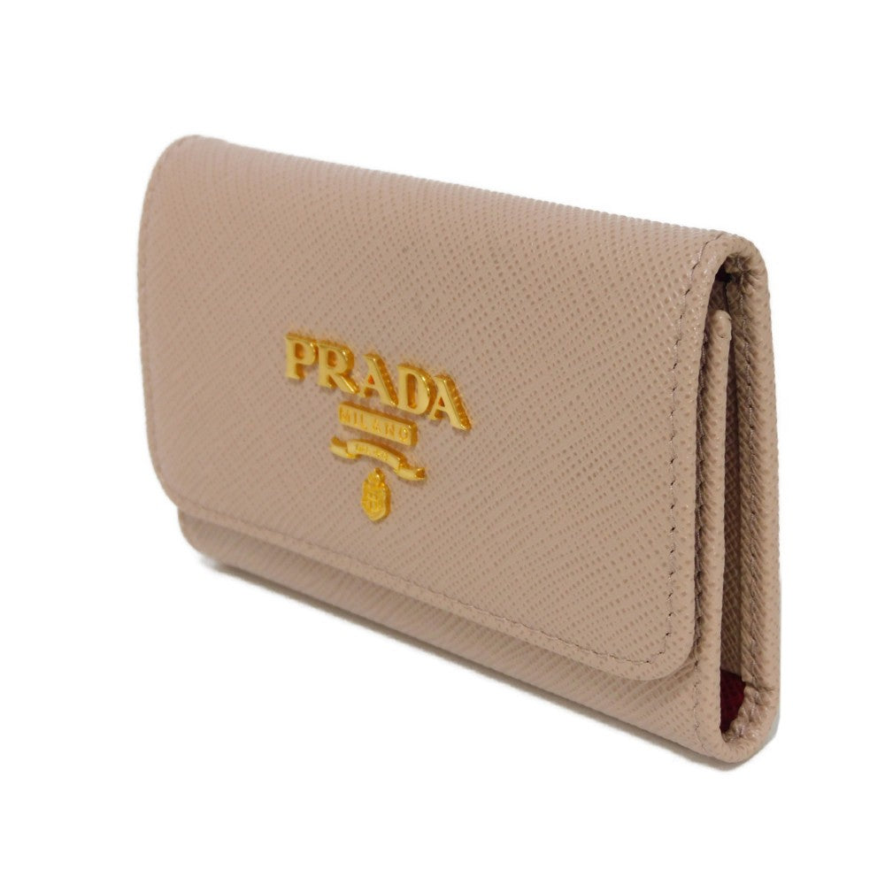 PRADA Key case Key holder  1PG004 ZLP F0KNX Safiano leather (stamped) Cipria x Fuoco logo metal Saffiano 4-ring keychain