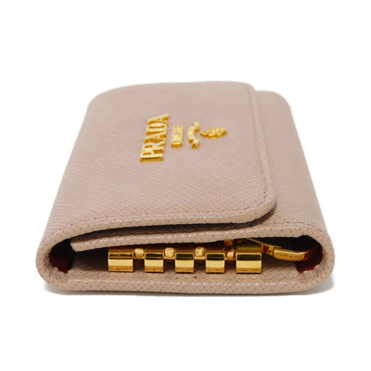 PRADA Key case Key holder  1PG004 ZLP F0KNX Safiano leather (stamped) Cipria x Fuoco logo metal Saffiano 4-ring keychain