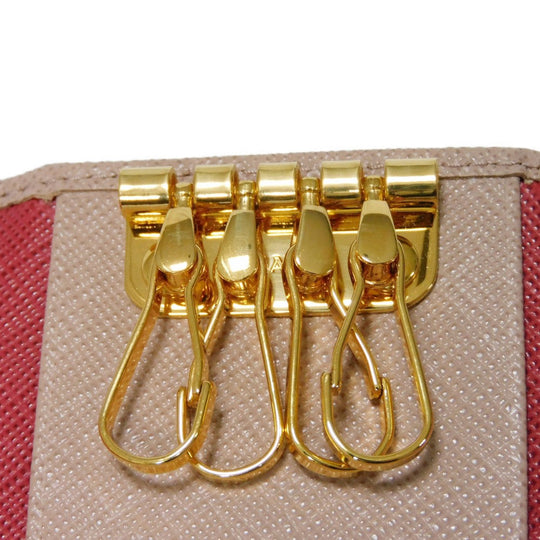 PRADA Key case Key holder  1PG004 ZLP F0KNX Safiano leather (stamped) Cipria x Fuoco logo metal Saffiano 4-ring keychain